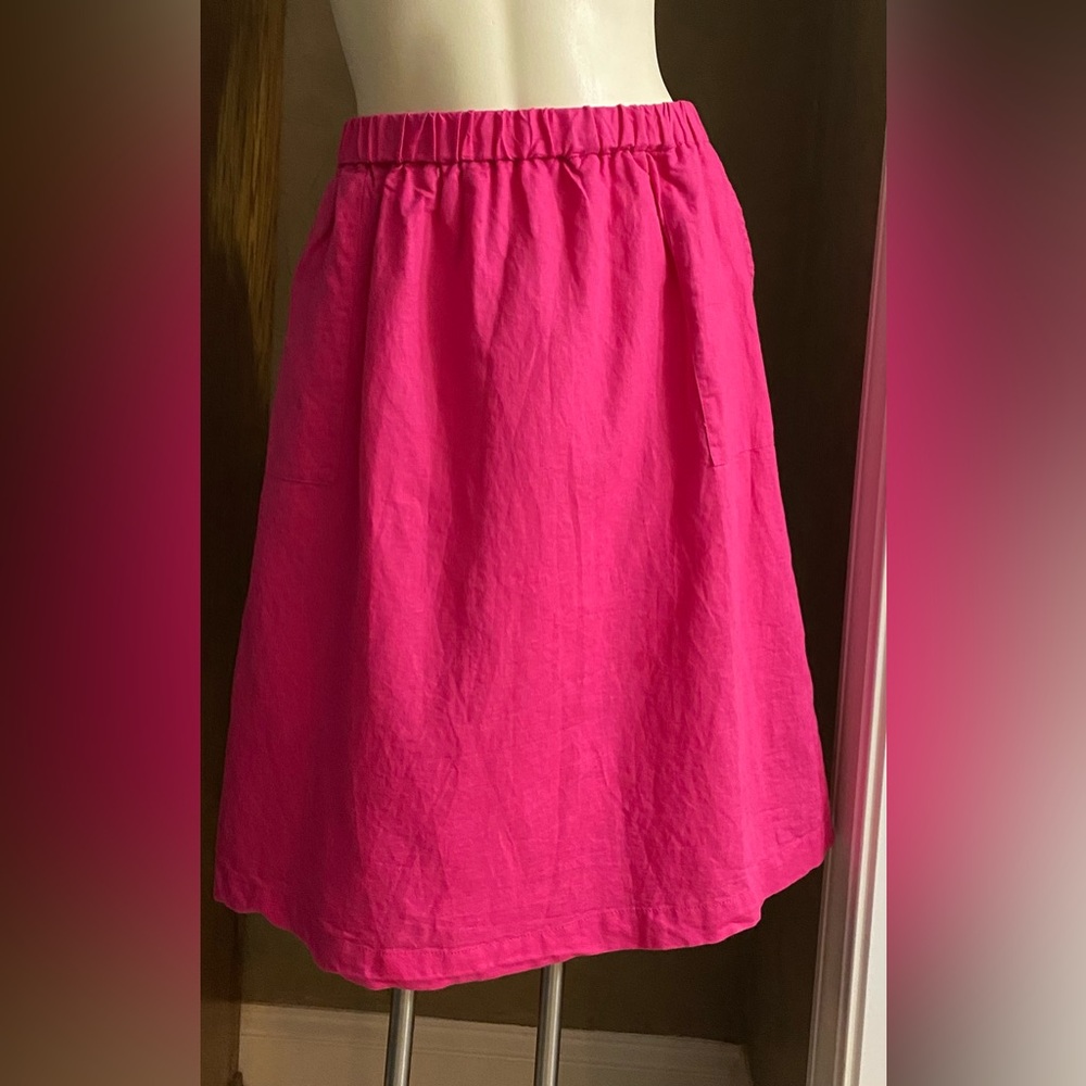 J Crew Skirt Pink Linen Cotton Elastic Waist Pockets Women’s Size Medium